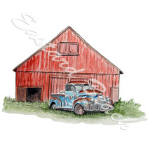 Red Barn and Old Rusty Vintage Truck High Quality Decal Car Truck Golf Cart Cup - £5.55 GBP+