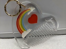 Hawaii Plastic Comb Rainbow Heart Key Chain 3.5 inches Taiwan VINTAGE SOUVENIR - £15.57 GBP