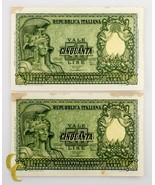 1951 Italie 2 Sequentially Numéroté 50 Lire (Au) About Hors-Circulation ... - $1,151.81 MXN