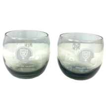 Oakland Raiders 2 Vtg Smoked Bulbous NFL Cocktail Glass Tumblers Bundle 1970s - £22.49 GBP