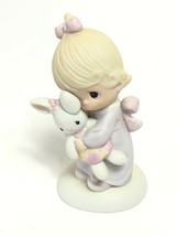 Precious Moments Jesus Loves Me Figurine 1978 E-1372G Girl Stuffed Rabbit Vtg - £14.41 GBP