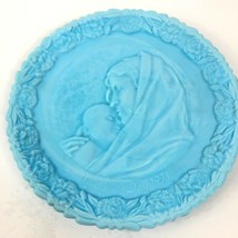 Fenton Blue SATIN Glass Mothers Day &quot;Madonna With The Sleeping Child&quot; Plate 1971 - £22.77 GBP