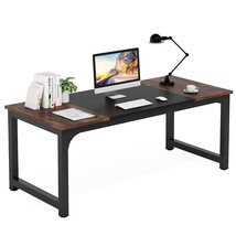 63 Inch Large Executive Computer Office Desk, Brown+Black - £214.75 GBP