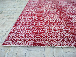 Red Oushak Rug Handmade Woolen Area Carpet for Bedroom Modern Rugs Dhurrie - £217.19 GBP+