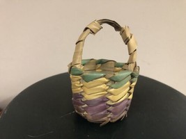 Miniature 2&quot; wide vintage polychrome basket handmade primitive unknown maker - $17.82