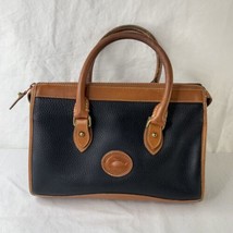 Vintage Dooney &amp; Bourke Black/Brown Leather Handbag Double Strap Classic Satchel - £116.02 GBP