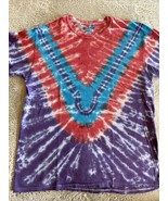 Gildan Mens Red Blue Purple White V Tie Dye Short Sleeve Shirt MEDIUM - $14.26 CAD