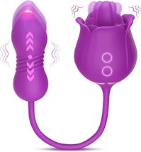 Female sex toys dildo vibrator 3 in 1 rose clitoris tongue licking thrust G spot - £36.79 GBP