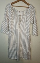 Free People Small Folk Town Mini Dress Neutral Striped Tassel Tie Linen ... - £25.45 GBP