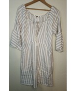 Free People Small Folk Town Mini Dress Neutral Striped Tassel Tie Linen ... - $32.71