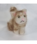 Needle Felted Cat kitten kitty sad brown cream white mini plush soft fig... - $646.23 MXN