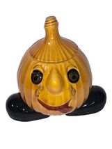 Vintage Hand Painted Ceramic Anthropomorphic Crying Onion Garlic Jar &amp; L... - $27.00