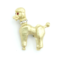 DUTCH-CUT POODLE vintage dog pin - gold-tone rhinestone eye &amp; collar brooch - $6.99