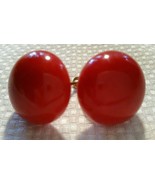 Vintage Red Bakelite Round Puffy Button Screw Back Earrings - £31.44 GBP