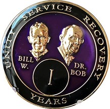 1 year AA Medallion Purple Tri-Plate Founders Bill &amp; Bob Chip - £14.89 GBP