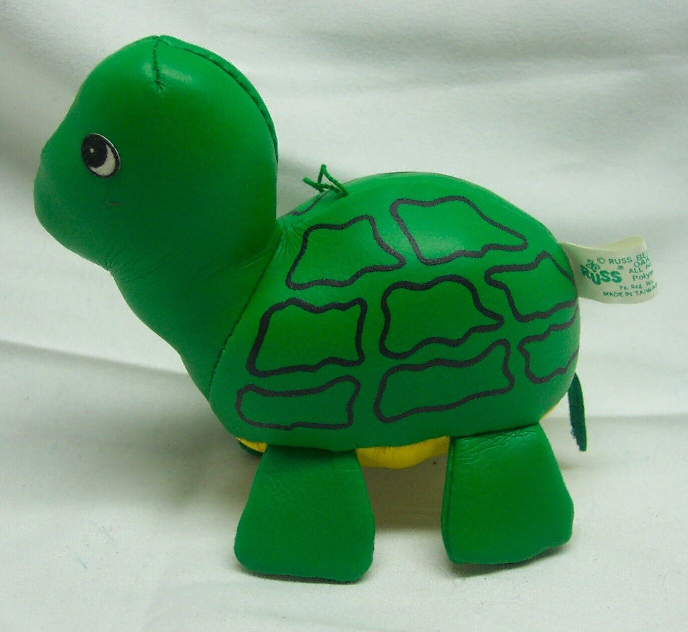 VINTAGE Russ GREEN Pleather TURTLE 4&quot; Plush STUFFED ANIMAL Ornament Toy - $14.85