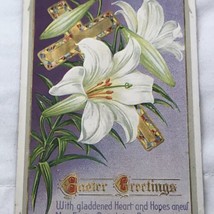 Easter Greetings Vintage Postcard Flowers Cross  Embossed Antique - £7.86 GBP