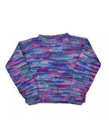 Vintage Mohair Wool Sweater Womens L Hand Knit Multicolor Crewneck Jumper - £52.37 GBP