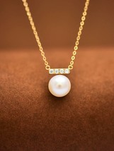 14ct Solid Gold Akoya Pearl &amp; Panel Necklace - 14K Au585, Luxury, classic, gift - £156.71 GBP