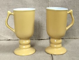 Vintage Hall Yellow Irish Coffee Mug Set Pedestal Cups Mid Cantury Modern - £10.06 GBP