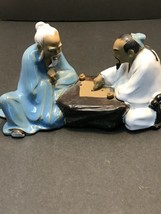 Chinese Mudman Glazed Clay Pottery Figurine Asian Men Playing Mahjong - £27.89 GBP