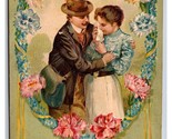 Floral Heat Wreath Couple in Embrace Embossed Valentines Day DB Postcard... - $6.88