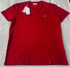 Lacoste Red Short Sleeve 100% Pima Cotton V-Neck Jersey T-Shirt Size L NWT - $37.98