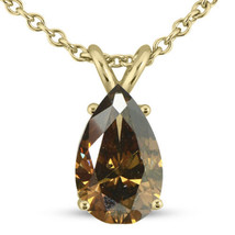 Diamond Solitaire Pendant Fancy Brown Pear Shape 14K Yellow Gold SI1 3.51 Carat - £4,701.58 GBP