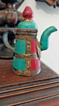 Vintage Small Tibetan Teapot with Turquoise, Coral and Lapiz Inlay - £63.08 GBP