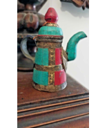 Vintage Small Tibetan Teapot with Turquoise, Coral and Lapiz Inlay - $107.80 CAD