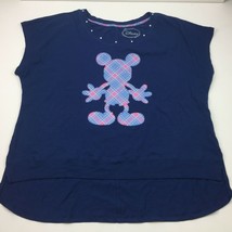 Disney Women&#39;s Plus Size Mickey Mouse Shirt Plaid Blue Mickey 2X 18W 20W - £23.90 GBP
