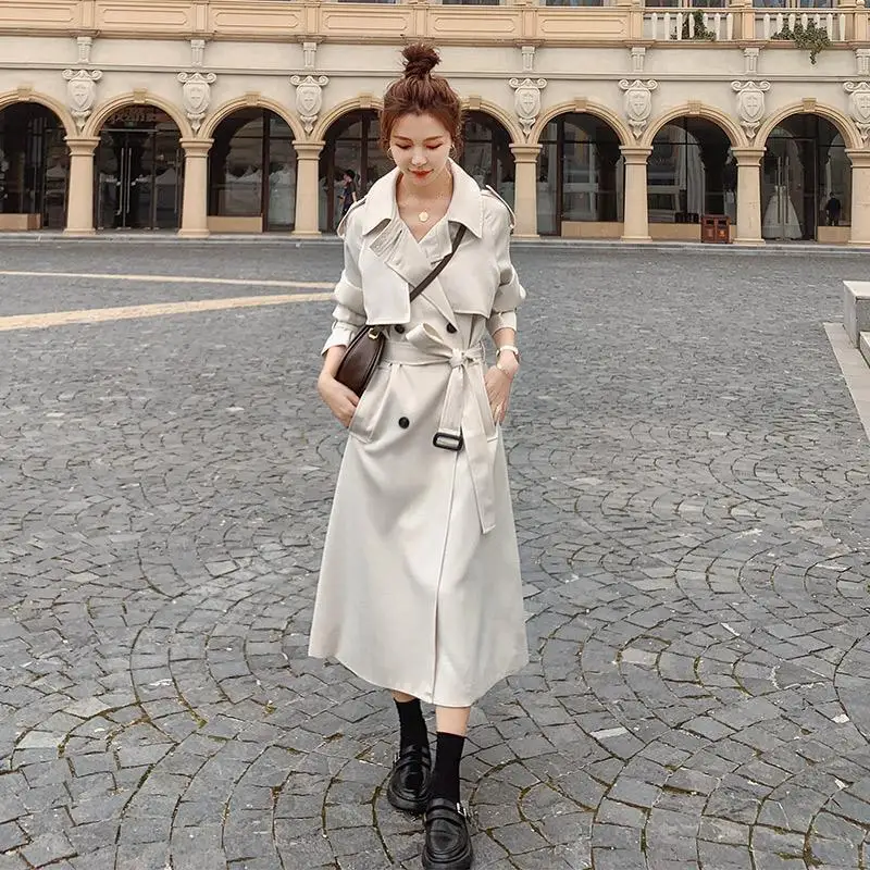 FMFSSOM  Autumn Slim Long Trench  Whit  Cotton Trench Coat Black Casual ... - $190.68