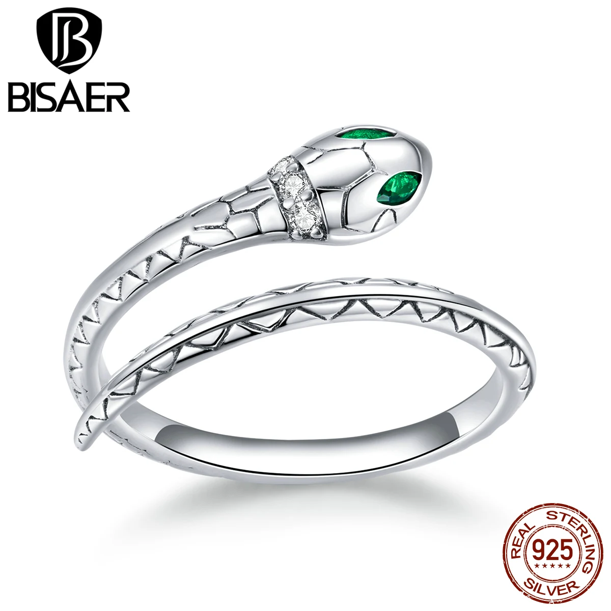 Bisaer 925  Silver  Open Ring for Women Zircon Simple Finger Rings Authentic Sil - $32.64