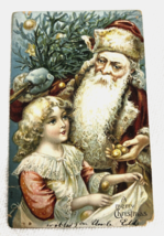 Santa with Christmas Tree Giving Young Girl Roasted Chestnuts Christmas ... - £6.62 GBP
