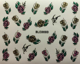 Nail Art 3D Decal Stickers Glittery Pink Gold Roses Tulips BLE869D - $2.99