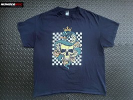 Gildan Skull Snake Roses Crown T Shirt Navy Blue Sz LARGE Rock Goth Skat... - £15.51 GBP