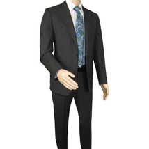 Men Suit BERLUSCONI Italian Wool 180's Pin Stripe One Button Peak UGS95-4 Black image 6