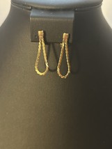 Vintage Monet Herringbone Chain HOOP Earring  Clip On Gold tone 1.25 in ... - $9.90