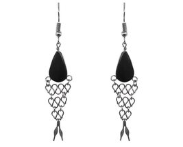 Teardrop Gemstone Cabochon Long Metal Fish Tail Net Dangle Earrings - Womens Fas - £14.28 GBP