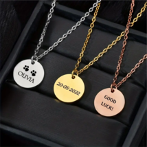 CUSTOM ENGRAVED STAINLESS STEEL NECKLACE CIRCLE PENDANT - £15.71 GBP