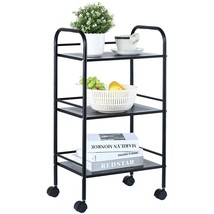 VEVOR 3-Tier Metal Rolling Cart, Heavy Duty Utility Cart with Lockable Wheels, M - $60.79