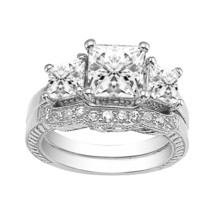 4 CT Sterling Simulé Princesse Coupe 3 Pierre Mariage Fiançailles Bague De V-Day - $91.17