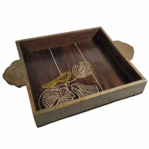 Store Indya Handmade Mango Wooden Serving Tray with Bird and Flower Engraving - £23.48 GBP