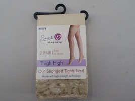 SECRET TREASURES TIGHTS 2 PAIR MISSY SIZE BEIGE THIGH HIGH SHEER LACE TO... - £6.43 GBP