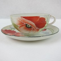 Antique Te-Oh Nippon Porcelain Tea Cup &amp; Saucer Set Poppy Flower RARE - £19.54 GBP