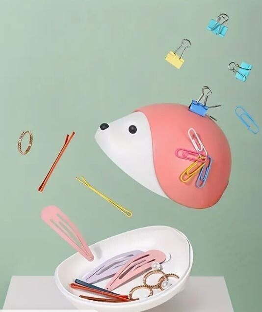 Hedgehog File Clip Storage Box Magnetic Lid Desk Organizer Desk Office Pink - $7.34
