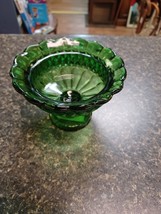 Glass Green Diamond Point Scalloped Compote Footed Bowl 3&quot; Tall 4.5&quot; Wide - £19.54 GBP