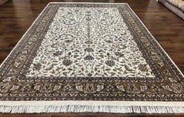 Indo Kirman Rug 8x12 Allover Floral Cream Brown Vintage Wool Handmade Carpet - £1,261.26 GBP
