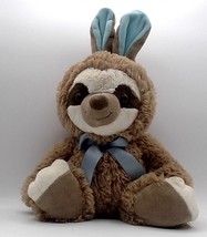 Easter Bunny Ears Sloth 16&quot;  Brown Blue Plush Stuffed Toy, Very Cute - $12.00