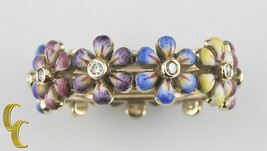 14k Yellow Gold SJS Daisy Diamond Hand-Painted Enamel Ring Size 6 - £1,584.10 GBP